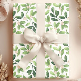 Papel De Presente Aquarela de Visco Elegante Floral Verde de Férias