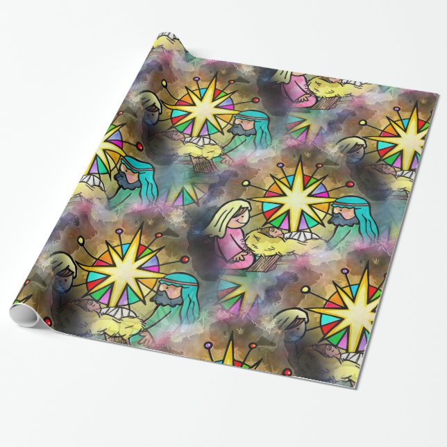 Papel De Presente Aquarela do Natal de Jesus do bebê (Desenrolado)