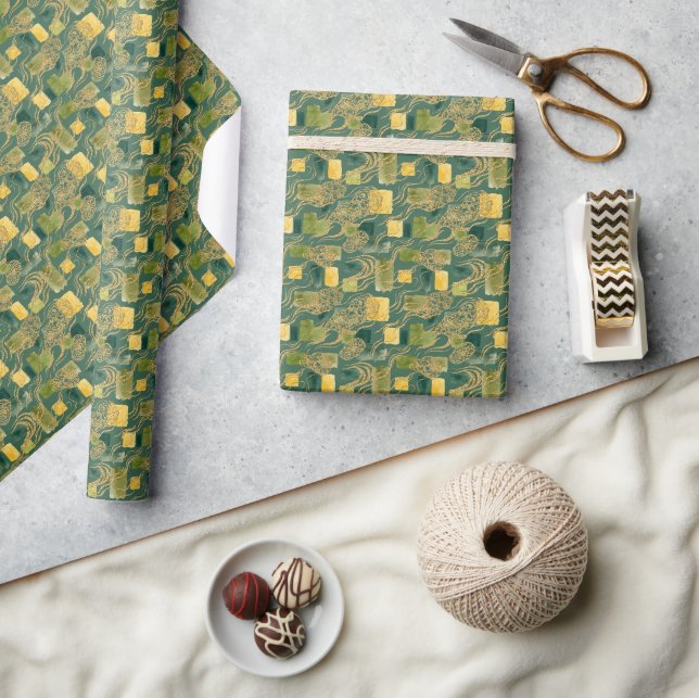 Papel De Presente Aquarela Dourado Falso Verde (Artesanato)