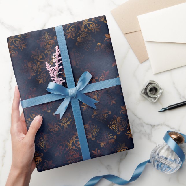 Papel De Presente Aquarela e Cor damasco de cobre (Presentear)