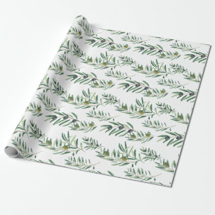 Papel De Presente Aquarela Estilo Country Francês Padrão Verde Oliva