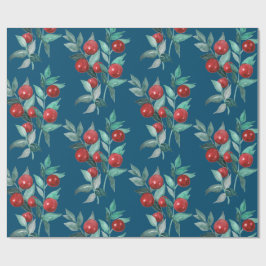 Papel De Presente Aquarela Festiva Natal Vermelho Berries Escuro Azu