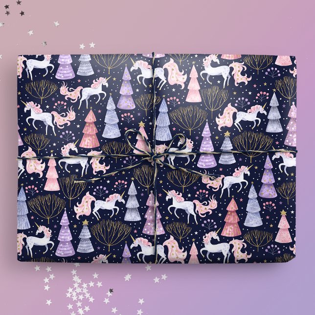 Papel De Presente Aquarela Festiva Unicórnio De Natal (Gift Mockup)