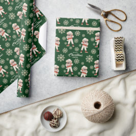 Papel De Presente Aquarela Flocos de Neve Verde Cachorro de Natal