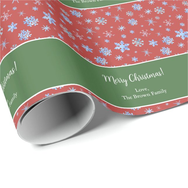 Papel De Presente Aquarela Flocos de Neve Verde e Vermelho Natal (Ponta do rolo)