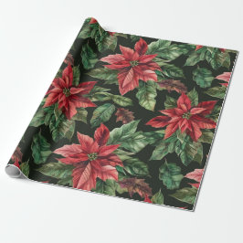 Papel De Presente aquarela Flor de Poinsettia Padrão de Natal