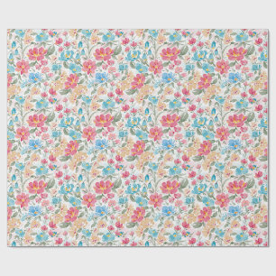 Papel De Presente Aquarela Florais em Rosa e Azul