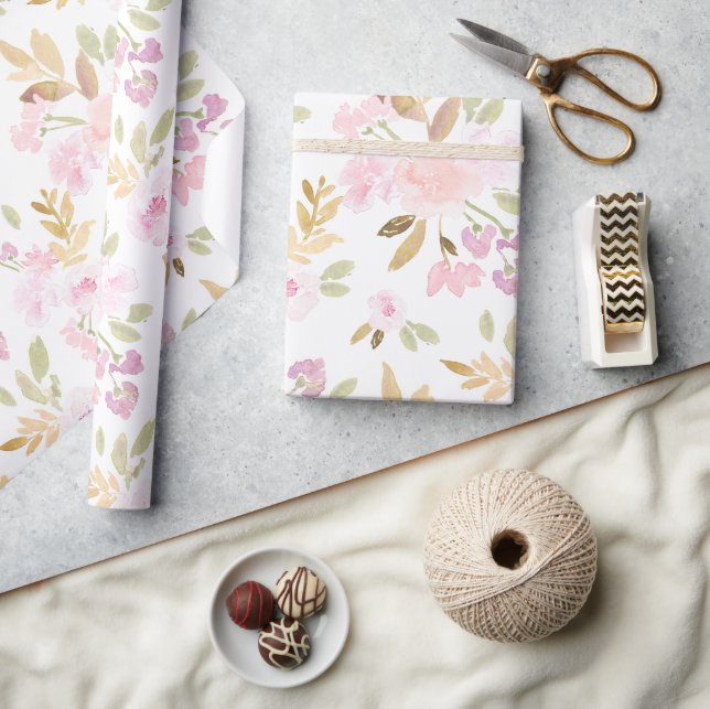 Papel De Presente Aquarela Floral  (Artesanato)