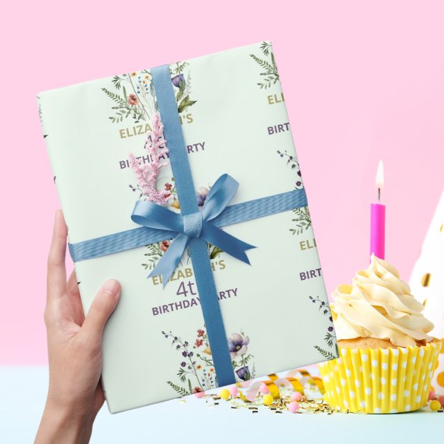 Papel De Presente Aquarela Floral de Aniversário de Flores Silvestre (Criador carregado)