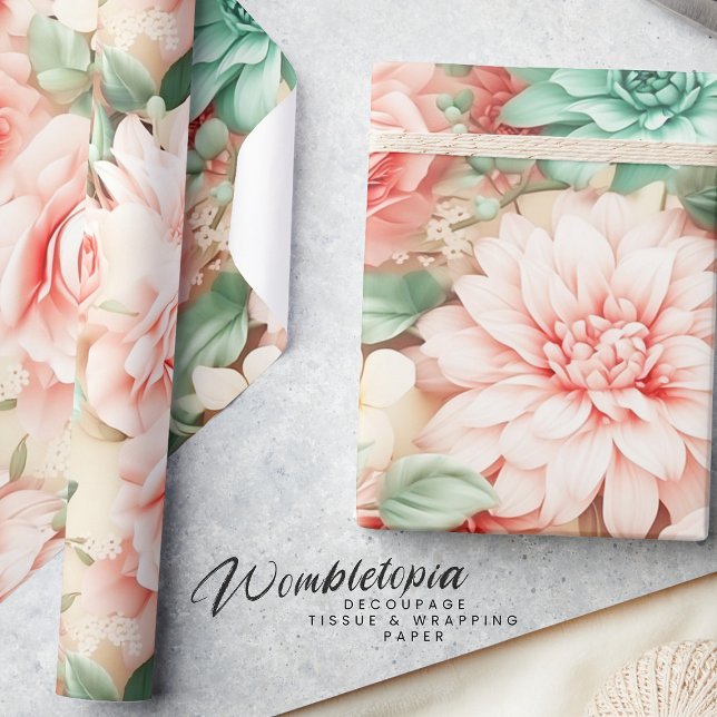 Papel De Presente Aquarela Floral de Pêssego Pastel Elegante (Criador carregado)