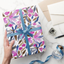 Papel De Presente Aquarela Floral em Azul Veneziano Cedro Rosa