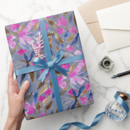Papel De Presente Aquarela Floral Em Azul Veneziano Cedro Rosa