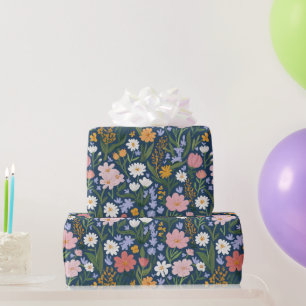 Papel De Presente Aquarela Floral Verde Rosa Laranja Vintage