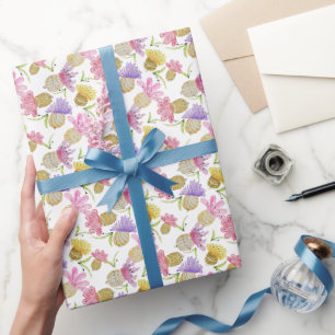 Papel De Presente Aquarela Flores Coloridas Pintadas à Mão