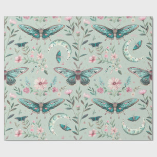 Papel De Presente Aquarela Flores Mariposas Verdes