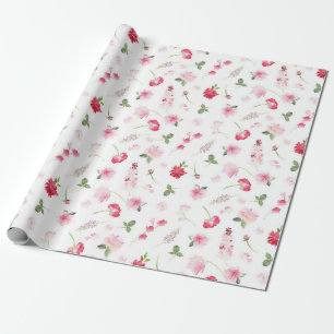 Papel De Presente Aquarela Flores Rosa Vermelho