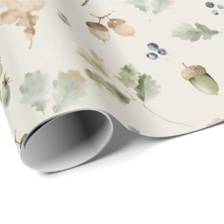 Papel De Presente Aquarela Floresta de Carvalhos, Folhas de Carvalho
