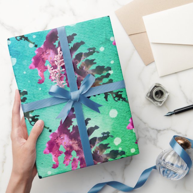 Papel De Presente Aquarela Floresta de Natal de Inverno Veados Anima (Presentear)