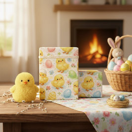 Papel De Presente Aquarela Frango Amarelo & Ovo de Páscoa
