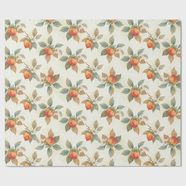 Papel De Presente Aquarela Fruta e Flores de Caqui  (Aberto)
