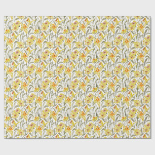 Papel De Presente Aquarela Jardim Floral de Narcisos Primavera