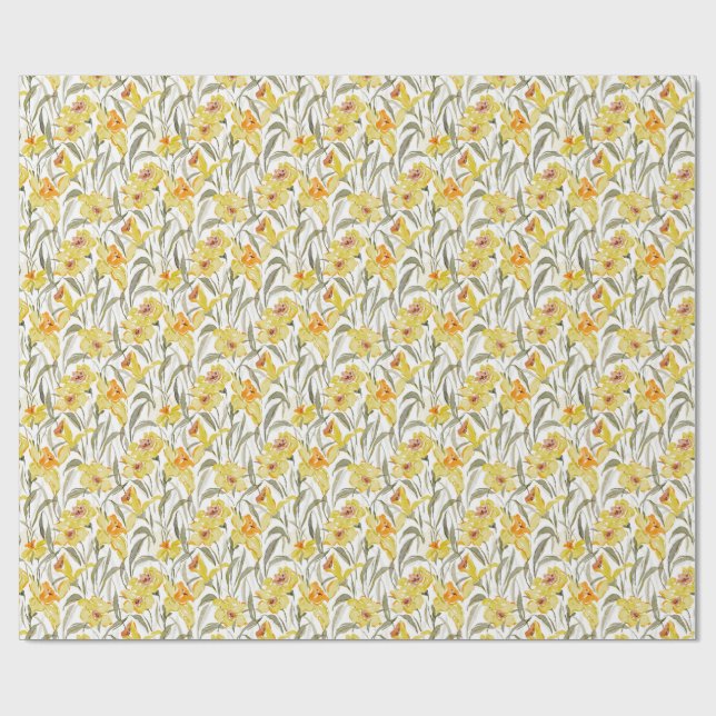 Papel De Presente Aquarela Jardim Floral de Narcisos Primavera (Aberto)