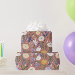 Papel De Presente Aquarela Marrom Botânica Floral Vintage