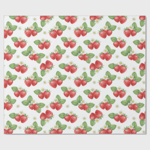 Papel De Presente Aquarela Morango Frutas e Flores 