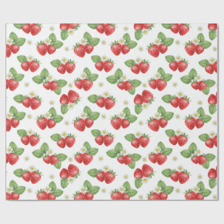 Papel De Presente Aquarela Morango Frutas e Flores 