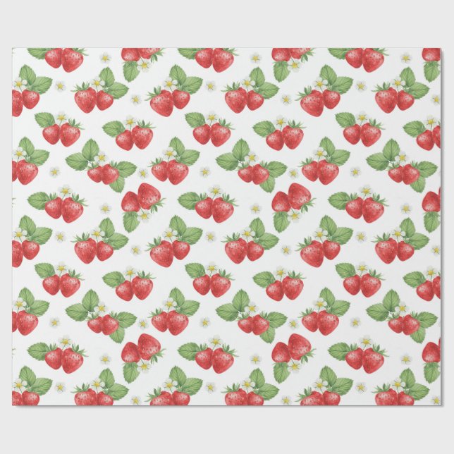 Papel De Presente Aquarela Morango Frutas e Flores  (Aberto)
