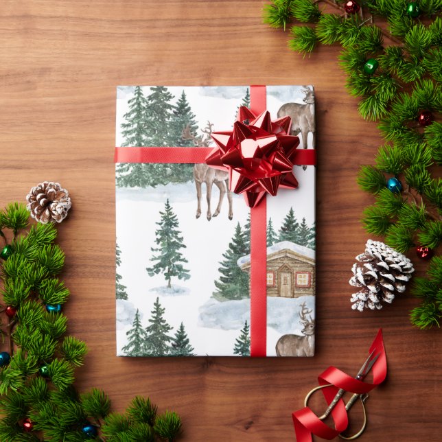 Papel De Presente Aquarela Natal Encantado Celeiro Rústico (Presente de Natal)