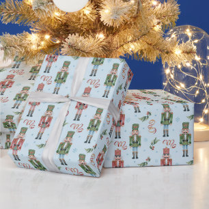 Papel De Presente Aquarela Natal Soldadinhos de Chumbo e Flocos de N