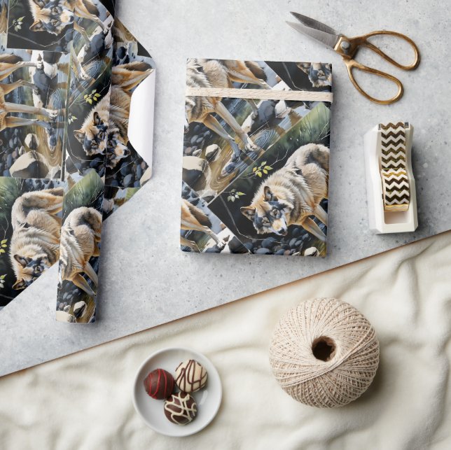 Papel De Presente Aquarela Natureza Selvagem Wolf Animal (Artesanato)