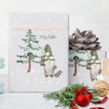 Aquarela Neve Moderna Gnomo Verde Bonito Natal