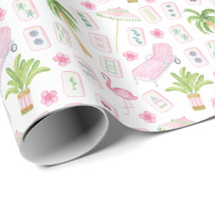 Papel De Presente Aquarela Palm Beach Mahjong