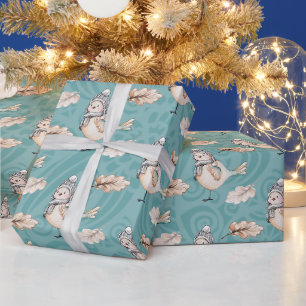 Papel De Presente Aquarela Pardal Azul da Neve Pintada à Mão