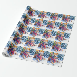Papel De Presente Aquarela Pastor Bergamasco Cabana Natal