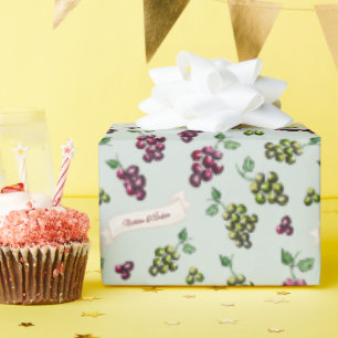 Papel De Presente Aquarela Personalizada de Uvas de Vinho Elegantes 