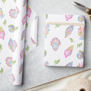 Papel De Presente Aquarela Preppy Costeiro Alegre e Brilhante