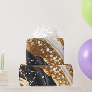 Papel De Presente Aquarela Preto e Dourado Glitter Ágata Tinta Alcoó
