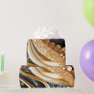 Papel De Presente Aquarela Preto e Dourado Glitter Ágata Tinta Alcoó