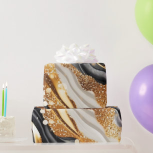 Papel De Presente Aquarela Preto e Glitter Dourado Ágata Tinta Álcoo