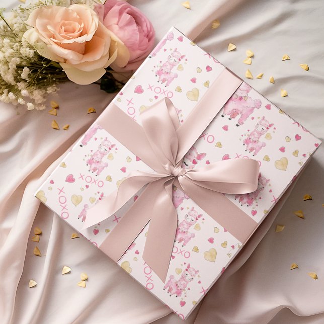 Papel De Presente Aquarela Rosa Llama XOXO (Criador carregado)