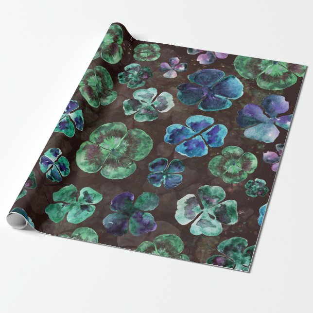 Papel De Presente Aquarela Trevos Verdes Sortudos (Desenrolado)