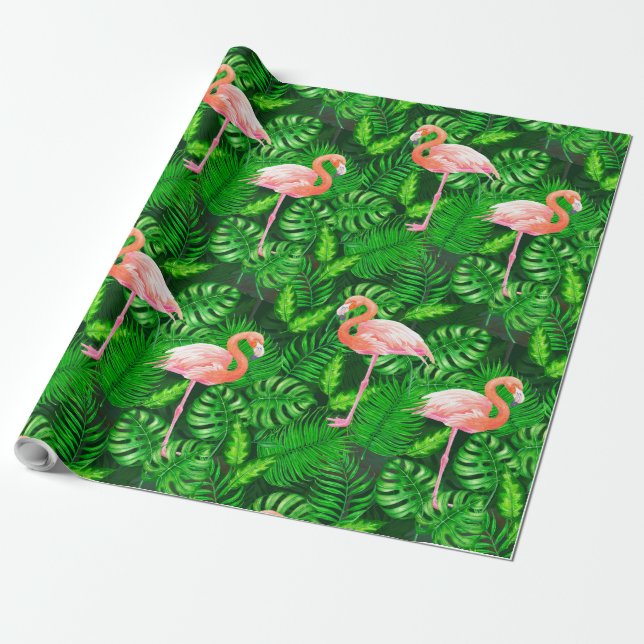 Papel De Presente Aquarela tropical Flamingo (Desenrolado)