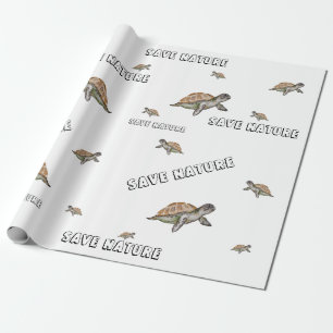 Papel De Presente Aquarela Turtle Salvar Natureza