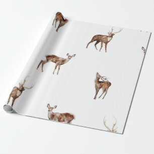 Papel De Presente Aquarela Veado da Floresta e Cervo da Mata