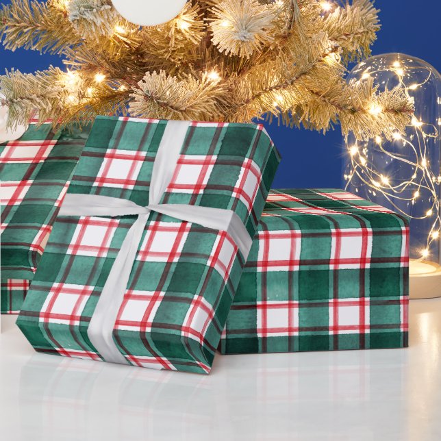 Papel De Presente Aquarela Vermelho Verde Xadrez Natal (Feriados)