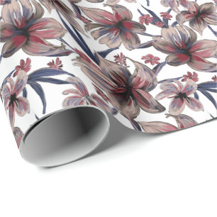 Papel De Presente Aquarelas Crimson Floral em Branco