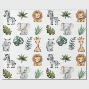 Papel De Presente Aquarelas - Quarelas Adoráveis Bebês Safari